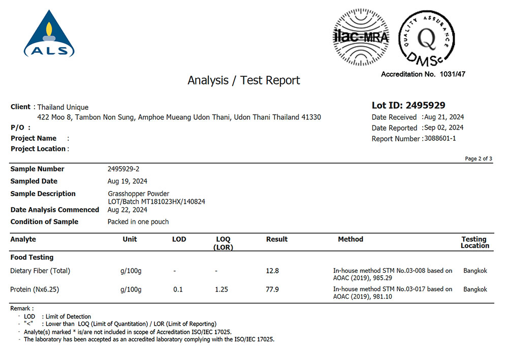 grasshopper powder laboratory test